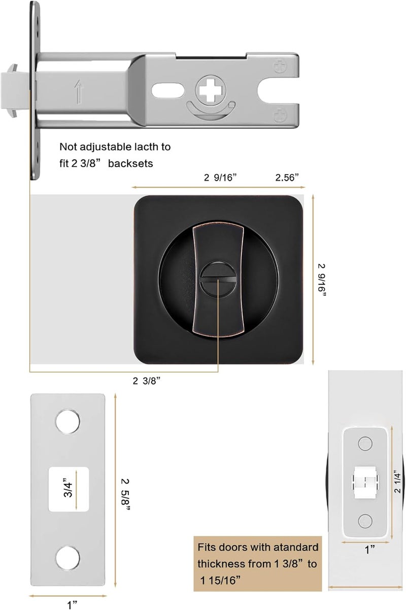 Lethato Pocket Door Hardware Oil Rubbed Bronze, Pocket Door Lock, Pocket Door Latch, Contemporary Pocket Door with Privacy Lock (1 Pack, Square Rounded-Corner) - Image 2
